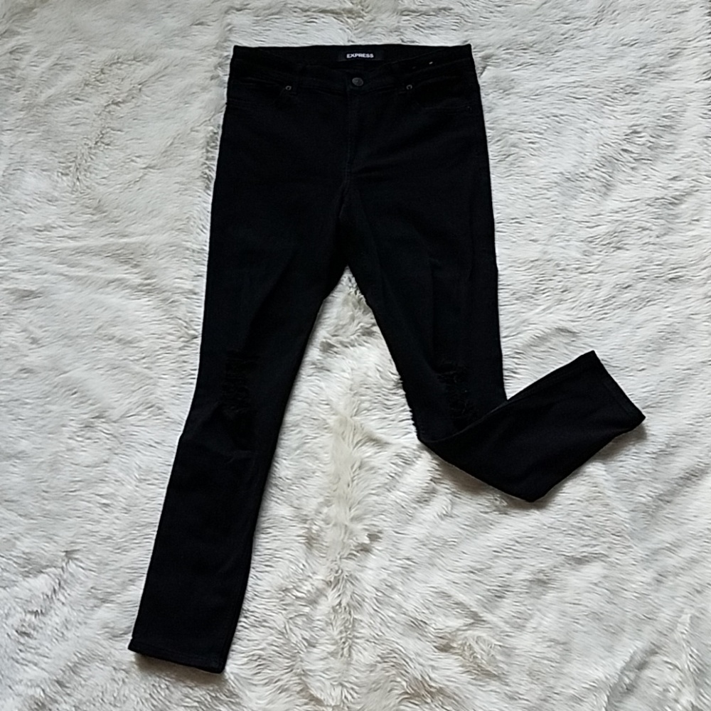 Express Distressed Knees High Waisted Black Jeans